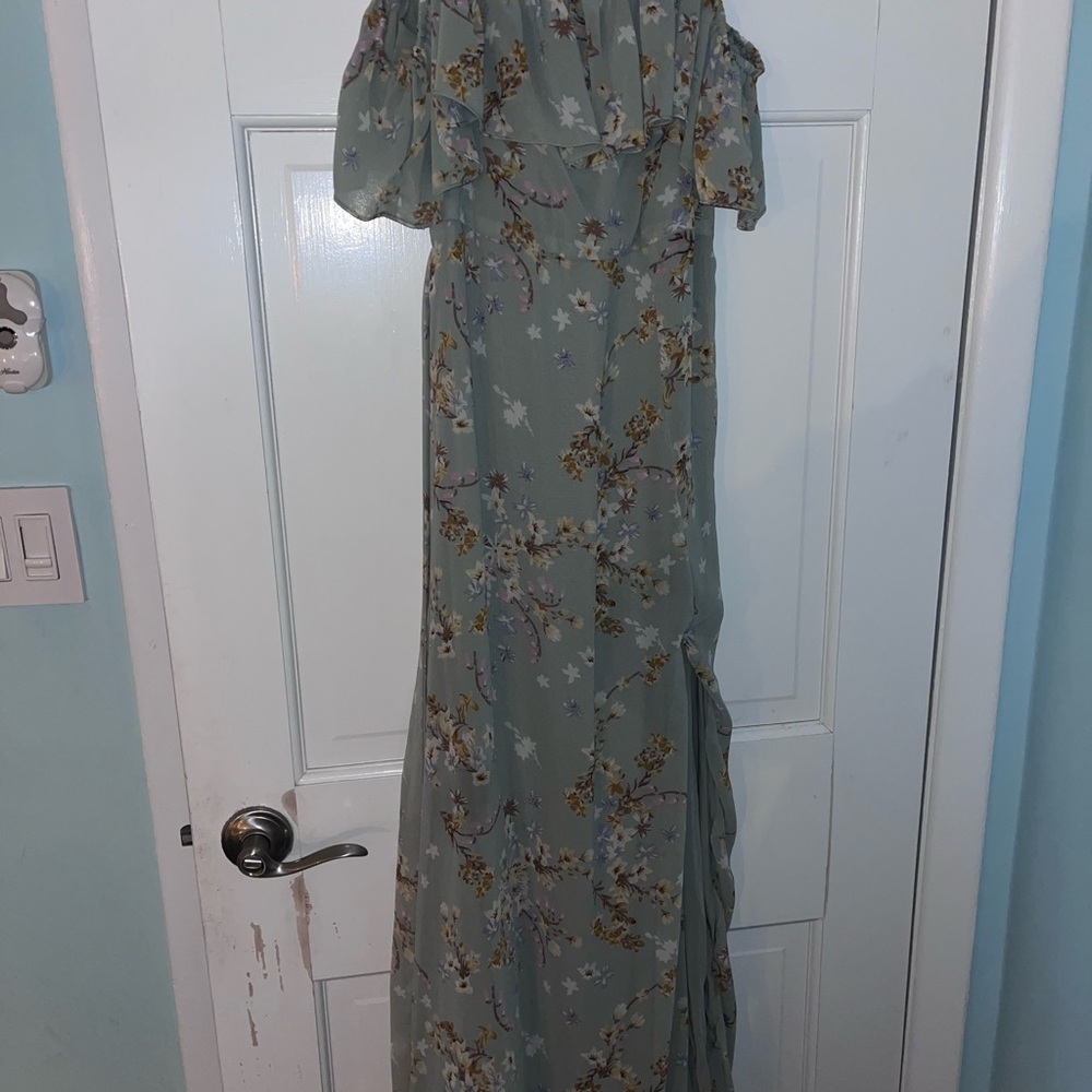 Off the Shoulder Sage Floral Maxi Dress